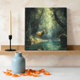 thumbnail image 3 of Ships Next Day Canvas Wall Art 10"x10", Green Forest Deer Wood Framed Canvas Print Painting, Fantasy Vintage Nature Scenery Ready to Hang Small Picture Wall Decor for Home Kitchen Nursery Office, 3 of 9