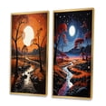thumbnail image 3 of Designart "Night Mirage in African Art I" Africa Framed Wall Art Set Of 2 - Orange Landscapes Framed Canvas Set For Living Room Decor, 3 of 7