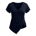 thumbnail image 7 of Womens V Neck Irregular Hem Tops Short Sleeve Casual T Shirts Solid Color Loose Fit Asymmetric Summer Blouses for Women Plus Size M-2XL Navy XXL(XXL), 7 of 7