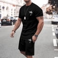 thumbnail image 2 of kamemir Mens 2 Piece Outfits Mens 2 Pieces Summer Outfits Trendy Short Sleeve Crewneck T-shirt and Drawstring Shorts Set Big and Tall Casual Sport Suit(Black,XL), 2 of 5