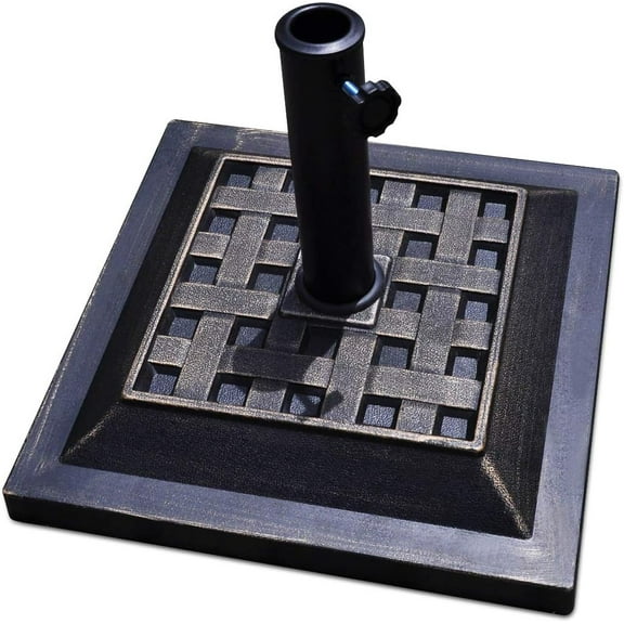 RONG-3 30lbs Patio Market Umbrella Base, Heavy Duty Outdoor Stand, Cast Iron Tube Umbrella Holder for Garden Beach, Classic Square Umbrella Standing Deck Porch