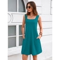 thumbnail image 6 of Women's Summer Square Neck Sleeveless Dress with Pockets, Lake Blue Casual A-Line Mini Sundress, Beach Vacation Tank Dress, Size S, 6 of 7