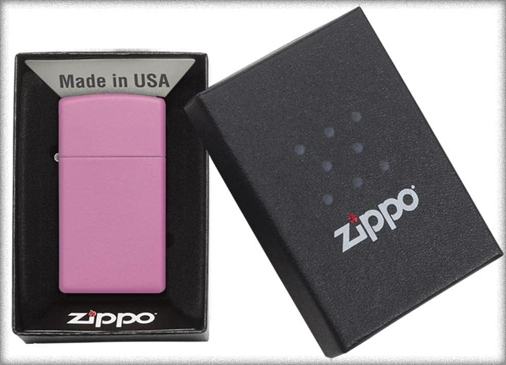 Zippo Lighter - Personalized Customize Message Engrave on Slim Size Windproof Lighter (Pink Matte #1638)