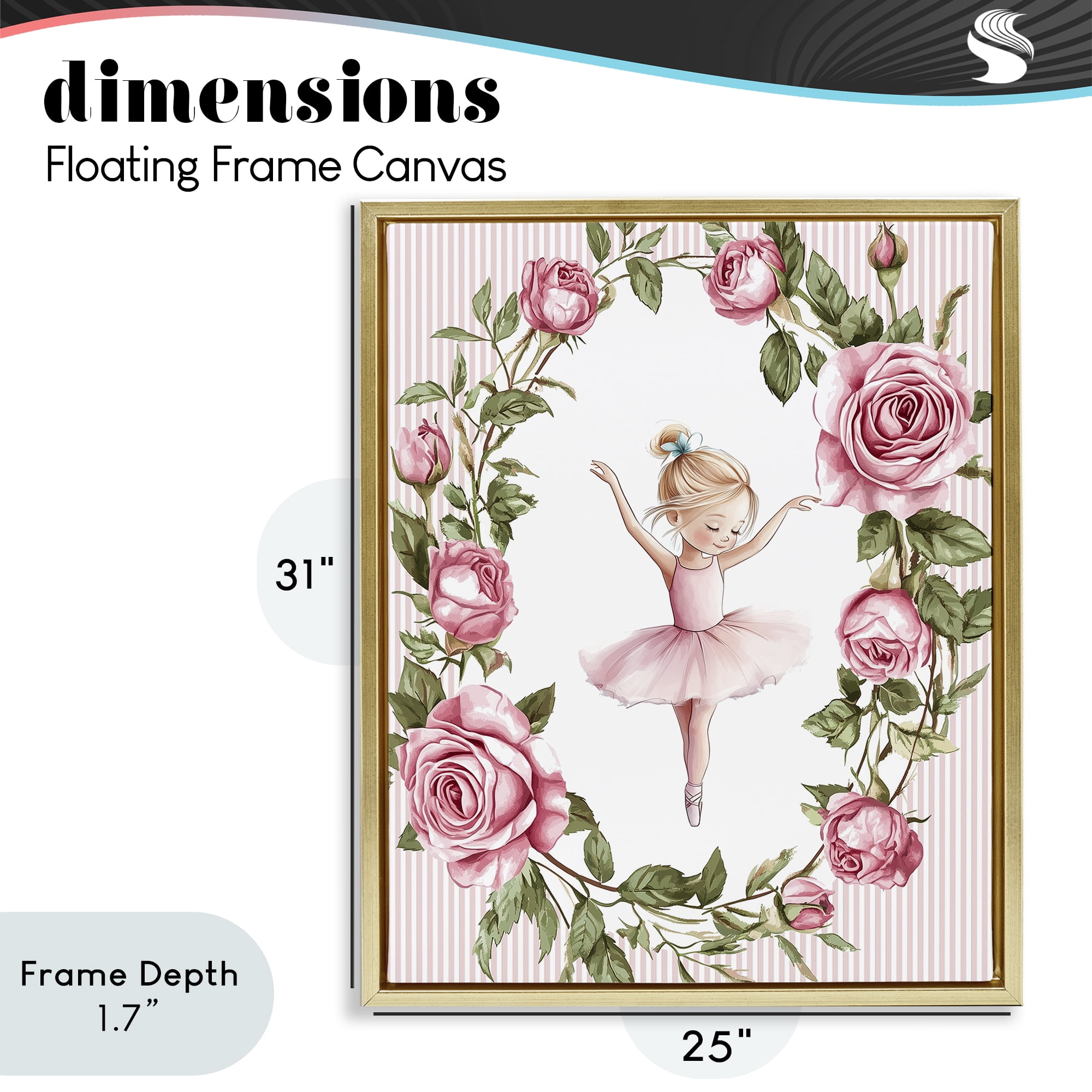 Stupell Industries Little Rose Dance Gold Framed Floater Canvas Wall Art, design by Christine Simpson Art