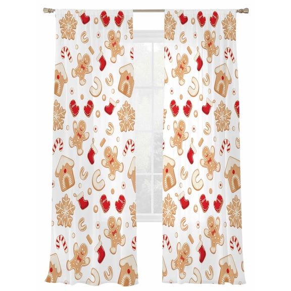 Christmas Gingerbread Man Sheer Curtains 96 inches Long, Winter Snowflake Food White Light Filtering Sheer Window Curtains Rod Pocket Voile Drapes for Bedroom Living Room, 2 Panels 52"W x 96"L