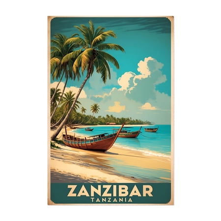 Vintage Zanzibar Illustration | Exotic African Island Art - Zanzibar Mjini Magharibi Region Tanzania Illustration Unframed Wall Art Print 5 x 7 inches