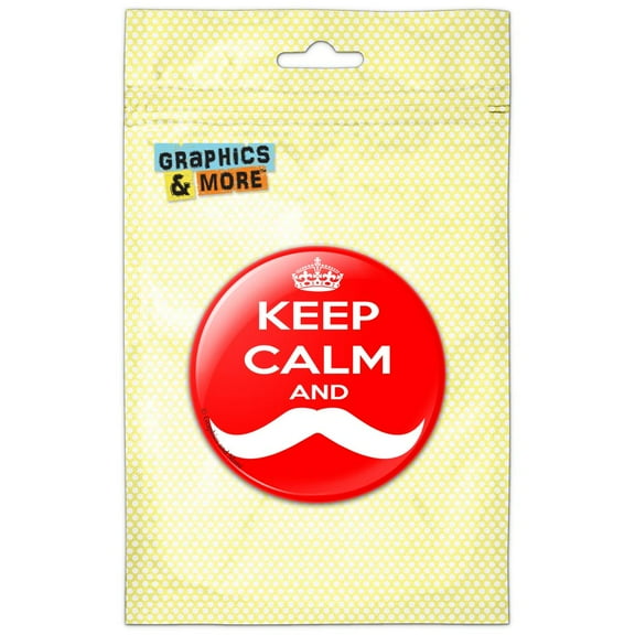 Keep Calm and Mustache Red Pinback Button Pin Badge