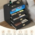 thumbnail image 3 of Nightstand with Charging Station and LED Lights, Modern Bedside Table W/3 Storage Drawers, Curved Profile Design, Classic Black, 3 of 6