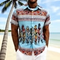 thumbnail image 2 of GUZOM Mens Boho Shirt Short Sleeve Button Down, Blue Feather & Ethnic Print, Vacation Beach Shirt, Relaxed Fit Breathable Stretch Fabric,Size 2XL, 2 of 7