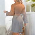 thumbnail image 6 of Orange Gray Gradient Night Robe Long Sleeve V Neck Robe With Belt Women's Sleepwear Dresses, 6 of 9