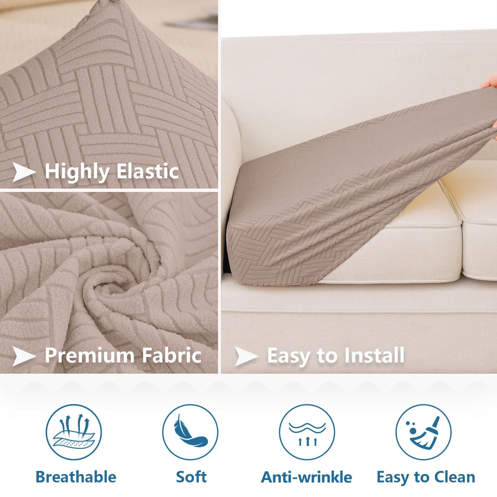 Smiry Waterproof Sofa Seat Cushion Covers, Stretch Couch Cushion Slipcovers, Fitted Jacquard Furniture Protector for Pets, Kid (Chaise, Camel)