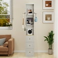 thumbnail image 6 of 73"H Narrow Bookcase, 3-Tier Storage Cabinet with 3 Drawers & 2 Hooks, Modern Display Storage Shelves for Living room, Study, Bathroom, Antique White, 6 of 7