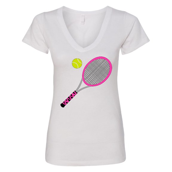 Inktastic Pink Tennis Racket and Ball Women's V-Neck T-Shirt