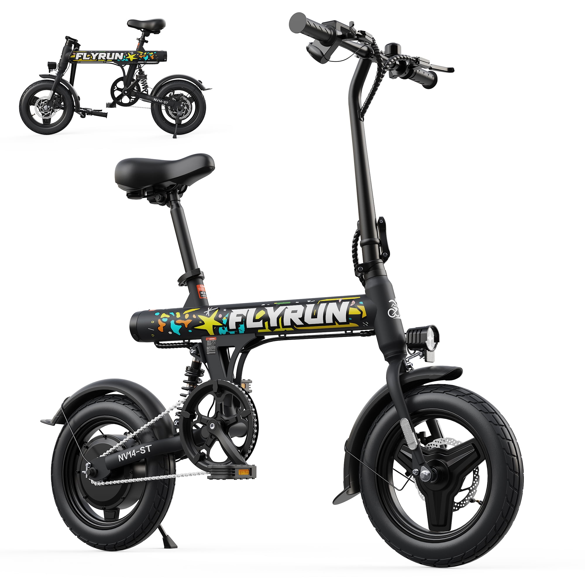 FLYRUN Electric Bike, 14" Folding E-bike for Adults, 500W Peak Motor, 36V 280.8Wh Battery, 20MPH, Mini Ebike, LCD Display, UL2849