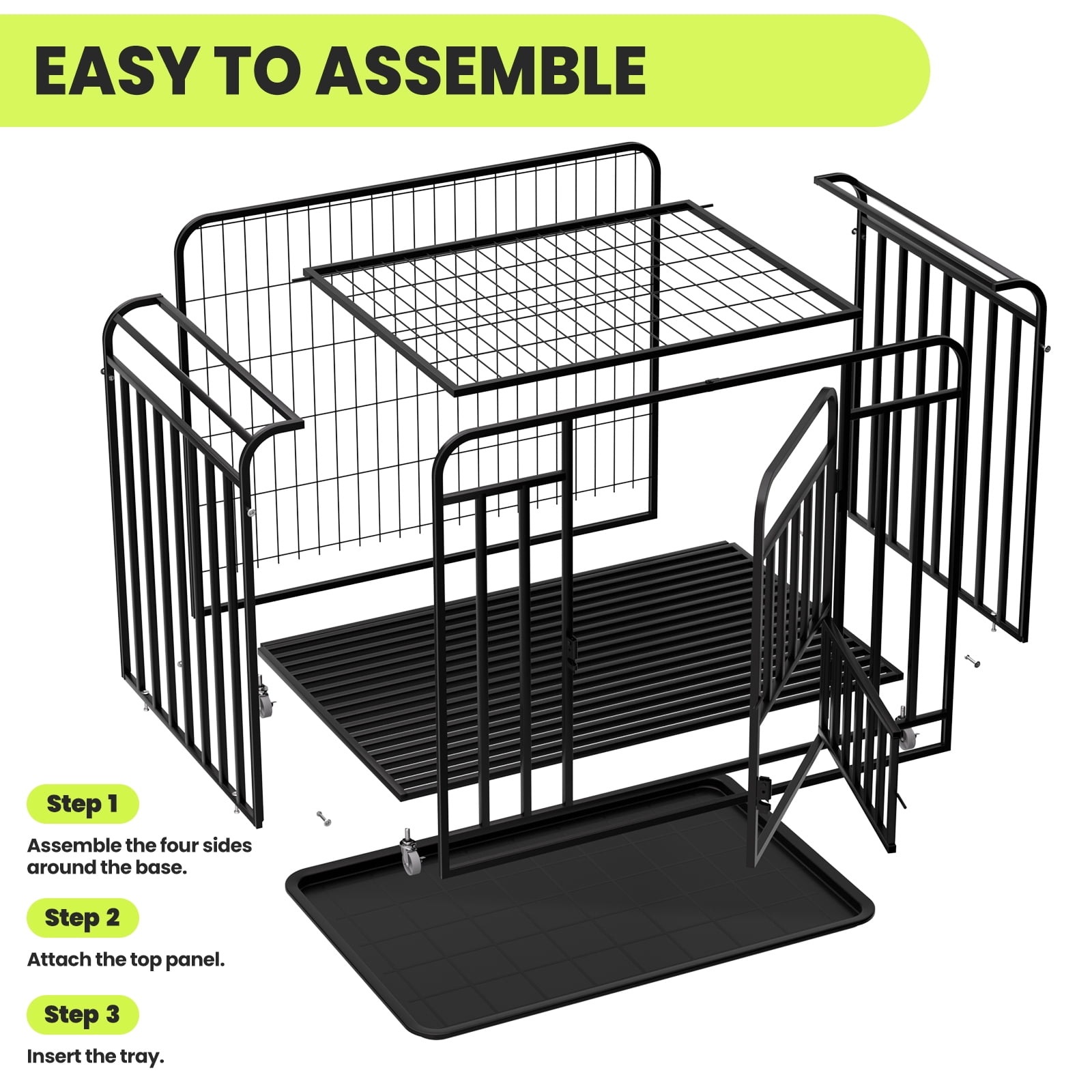 38" Heavy Duty Dog Crates,Upgraded 4 Lockable Wheels, Large Metal Dog Cage Easy to Clean, Escape Proof,Heavy Duty Indestructible high Anxiety Dog  Crates,Fitting Indoor,Outdoor,Haste