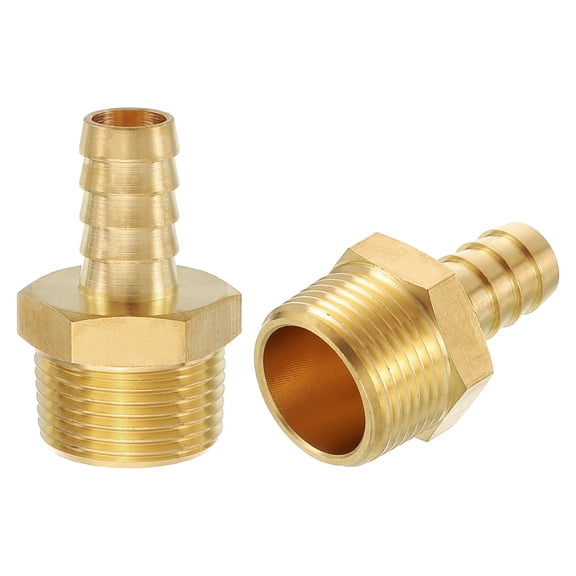 2 Pack Brass Hose Barb to NPT Male Adapter, 1/2" Barb x 3/4" NPT Male for Automotive, Fluid Transfer, Gardening, Water Treatment