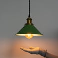 thumbnail image 6 of FSLiving No Wiring Needed Pendant Lighting Swag with Industrial Pulley Design, 15ft Plug-in Dimmer Cord with Wheel, Remote Control LED Edison Bulb Antique Brass Socket Cone Vintage Green Shade, 6 of 9