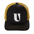 thumbnail image 2 of Daxton Baseball Trucker Hat 3D Capital Alphabet Letters Structured Mid Profile Cap, Black Gold Hat, White Letter U, 2 of 2