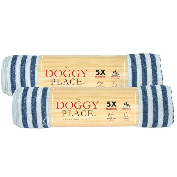 My Doggy Place - Super Absorbent Microfiber Towel - Dog Bathing Supplies - Microfiber Drying Towel - Washer Safe - Charcoal Striped - 45 x 28 in - 2 Pack