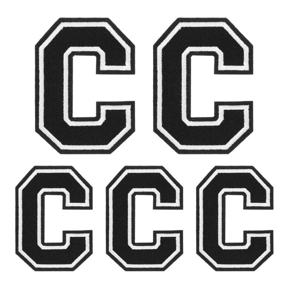 Iron on Letters Patches, 5PCS Alphabet C Iron on Embroidered Patch for Repairing Clothing (4.4"/3.1", Black )