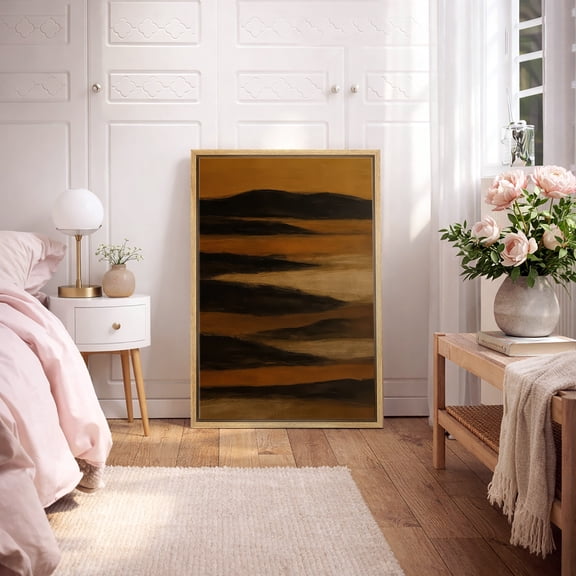 Framed Canvas Print Brown Black Abstract Wall Art Neutral Modern Decorative for Living Room Bedroom - 16"x24" NATURAL