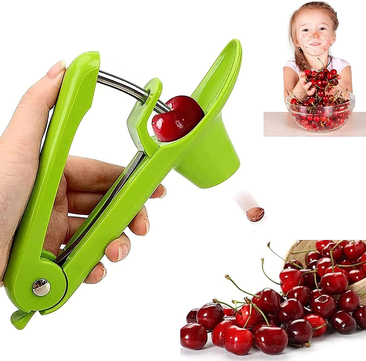 Stainless Steel Fruit Pit Corer with Space-Saving Lock Design for Make Fresh Cherry Dishes and Cocktail Cherries Heavy Duty Olive Pitter Remover Cherry Pitter Tool 