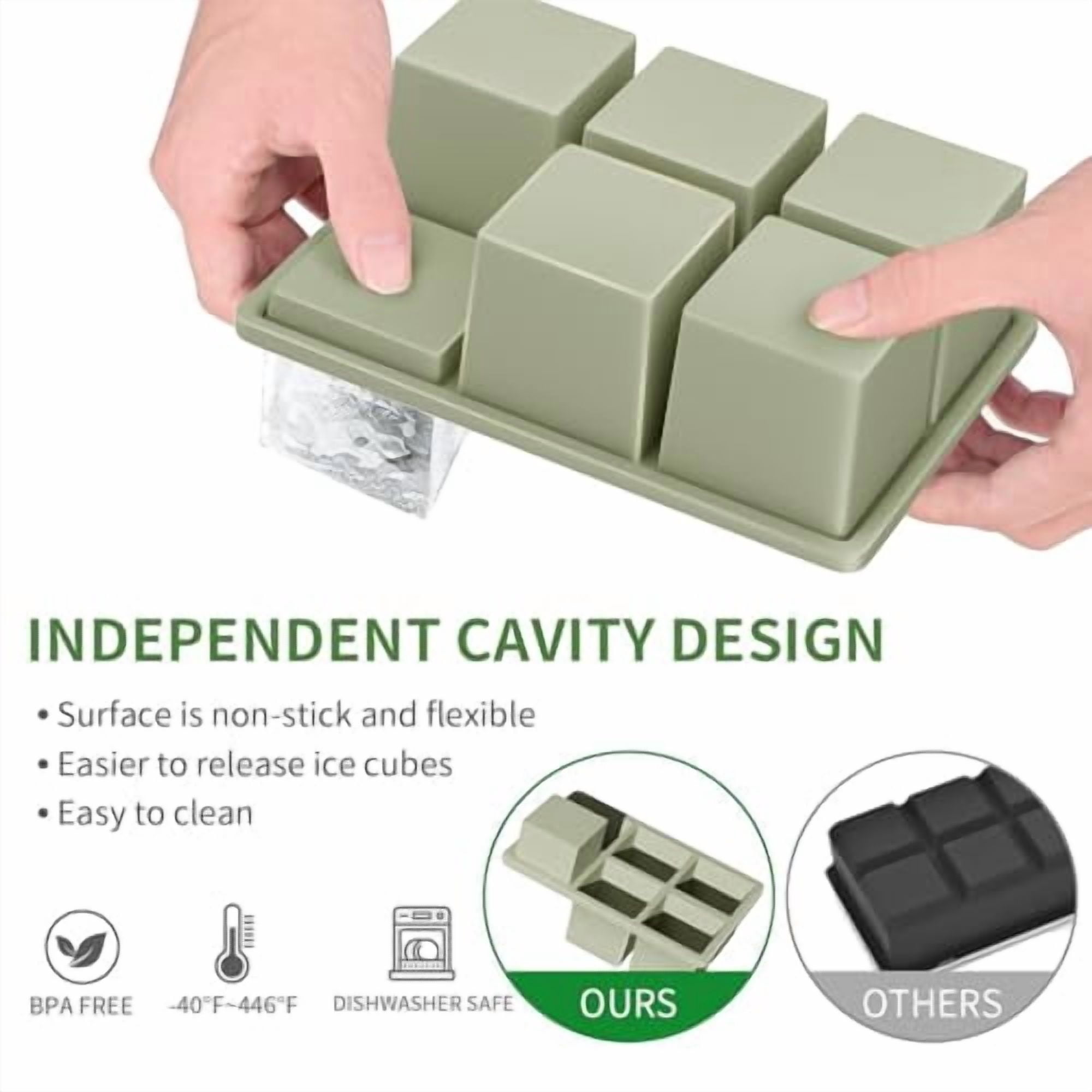 Large Square Silicone Ice Cube Tray with Lid, 2-Pack Big Ice Cube Maker for Whiskey Cocktails, 2-Inch Huge Ice Mold Tray for Old Fashioned Drinks & Cold Beverages