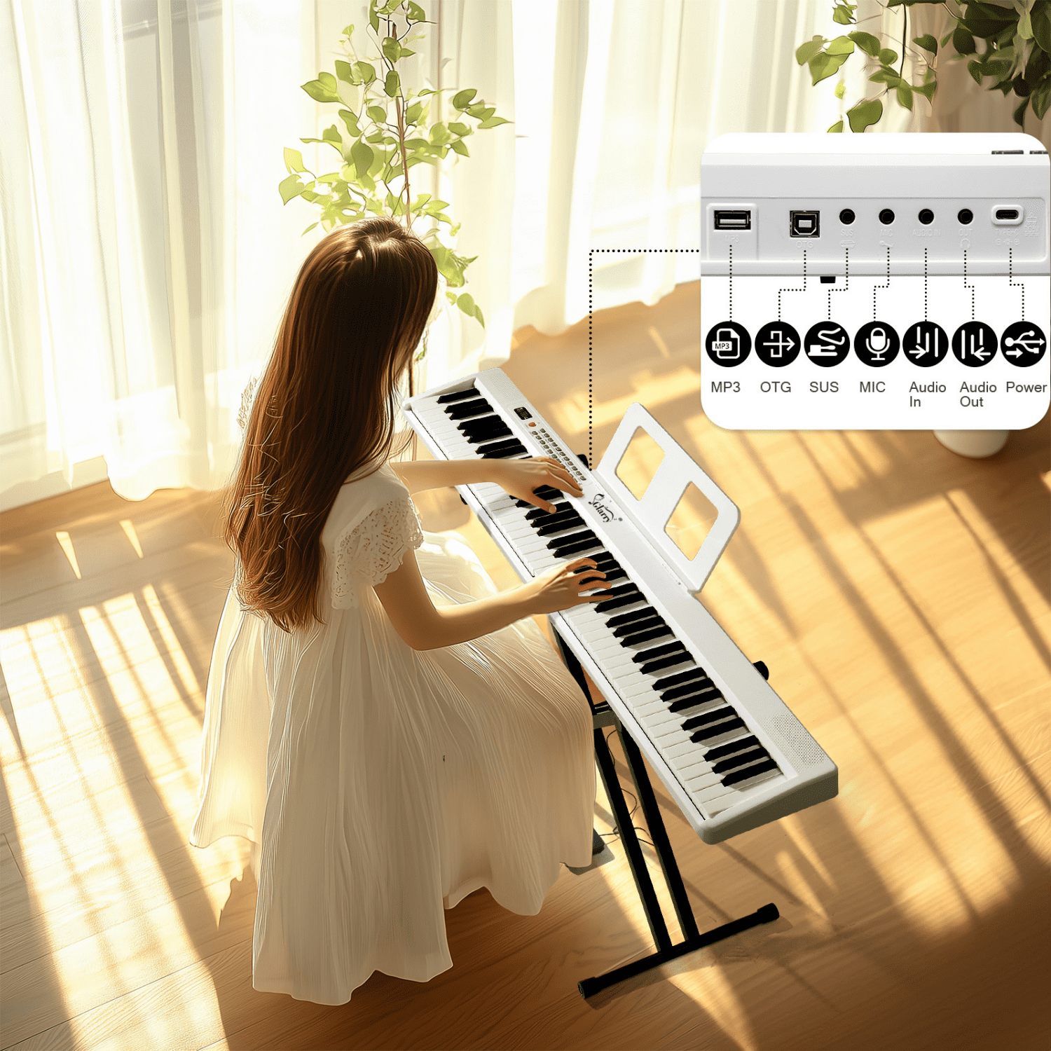 Hassch 88 Key Foldable Electronic Piano, Semi-Weighted Keyboard with Bag and Headphone, Pedal and MIDI Bluetooth, White