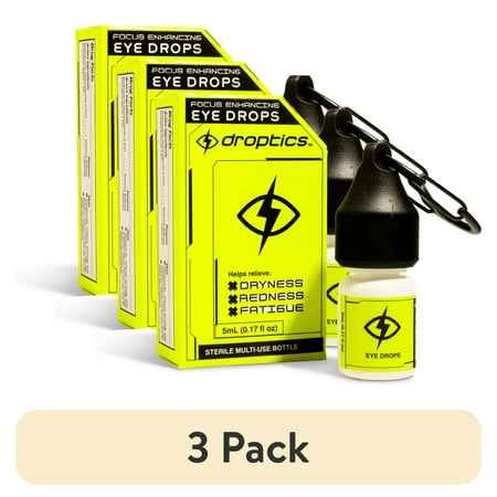 (3 pack) Droptics Extra Strength Focus Enhancing Eye Drops, Energizing Relief for Dry and Strained Eyes, 5ml