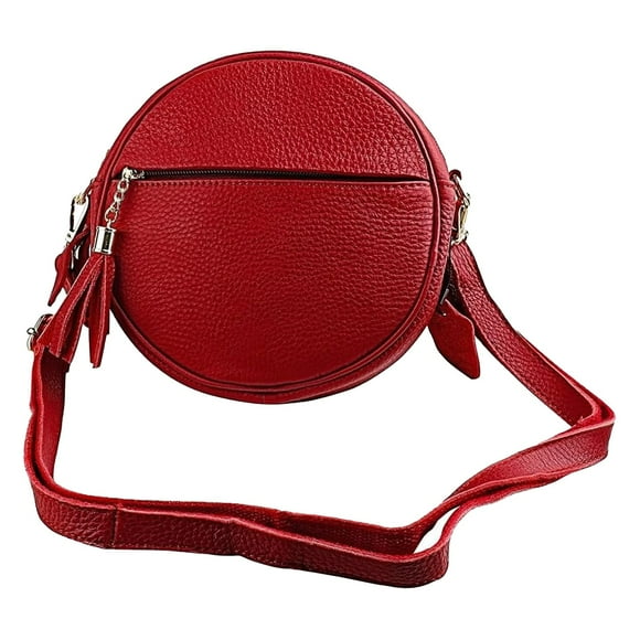 Riforla Leather Bag Trendy Body Shoulder Bag Round Purses Round Handbag for Travel for Party Work Red
