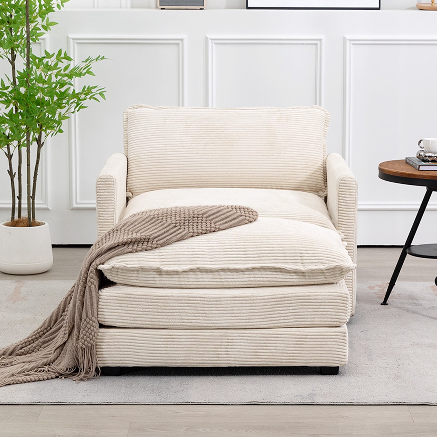 JUSTLET Modern Corduroy Accent Armchair with Ottoman for Bedroom Living Reading Room Office, Beige
