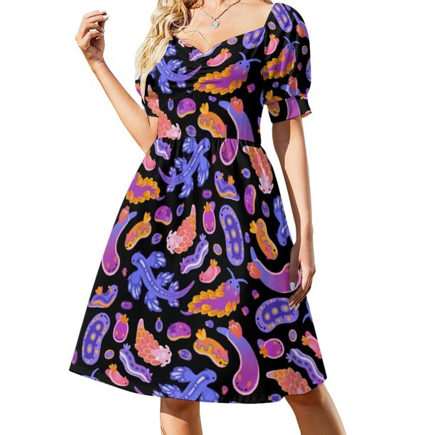 Vestido de manga corta con estampado de babosa marina, vestidos largos para mujer, vestido de falda para mujer