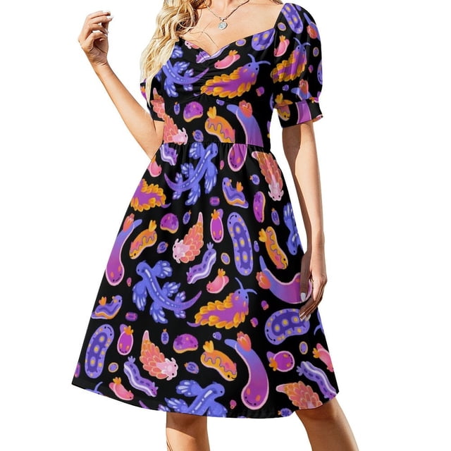 Vestido de manga corta con estampado de babosa marina, vestidos largos para mujer, vestido de falda para mujer