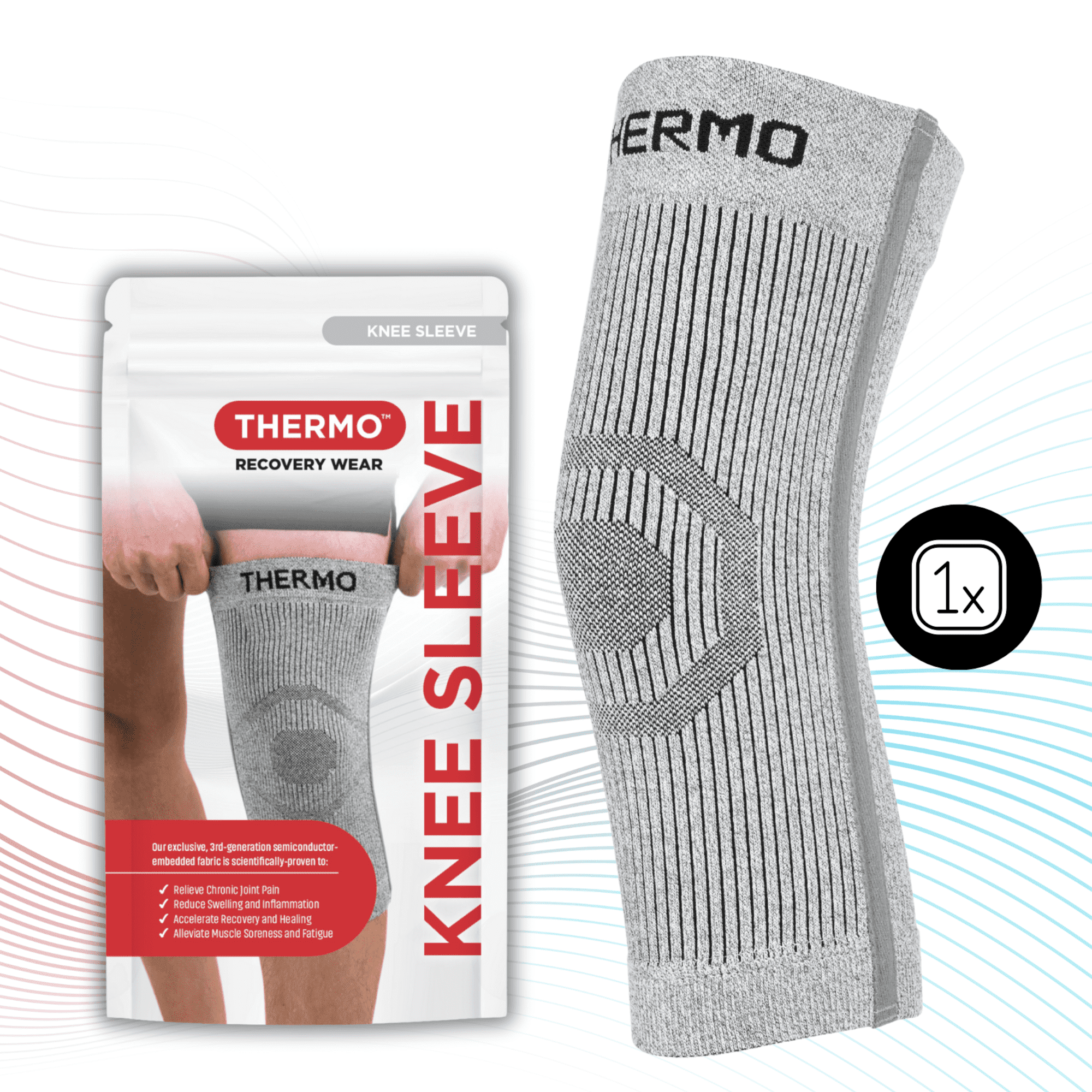 THERMO™ Circulation Knee Sleeve, Compression Lite, Natural Semiconductor Infrared Healing Knee Brace, Superior to Compression, Classic Style w/Single Support Stay, Large