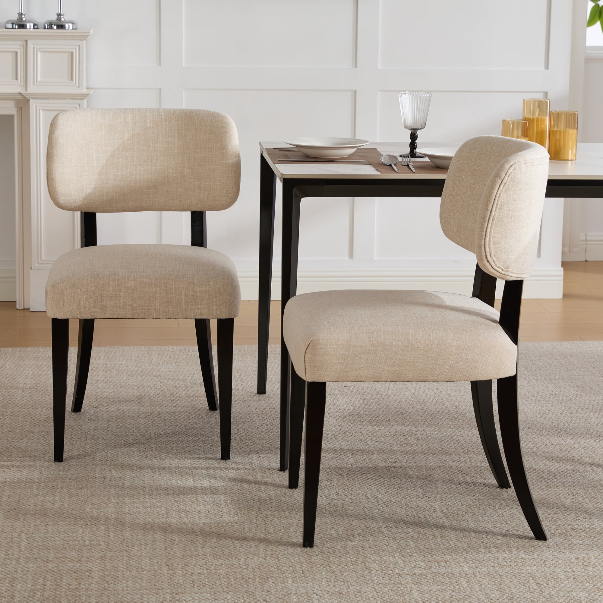 Leumius Dining Chairs Set of 2, Modern Fabric Upholstered Dining Room Chair Kitchen Chairs, Farmhouse Dinner Chair for Kitchen Dining Room Cream