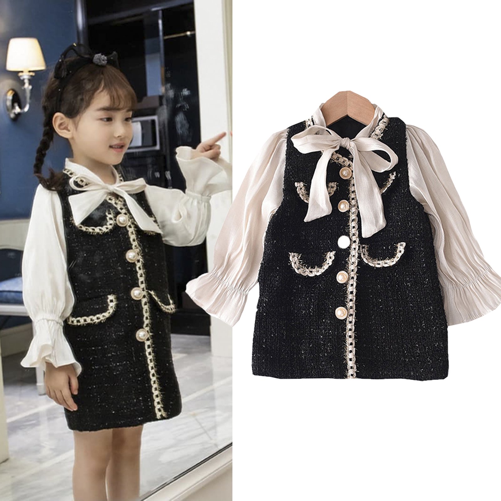 Ziyixin Ziyixin Kids Princess Dress Long Sleeve Single Breasted Dress Stitching One Piece Costume For Girls Black Walmart Com Walmart Com
