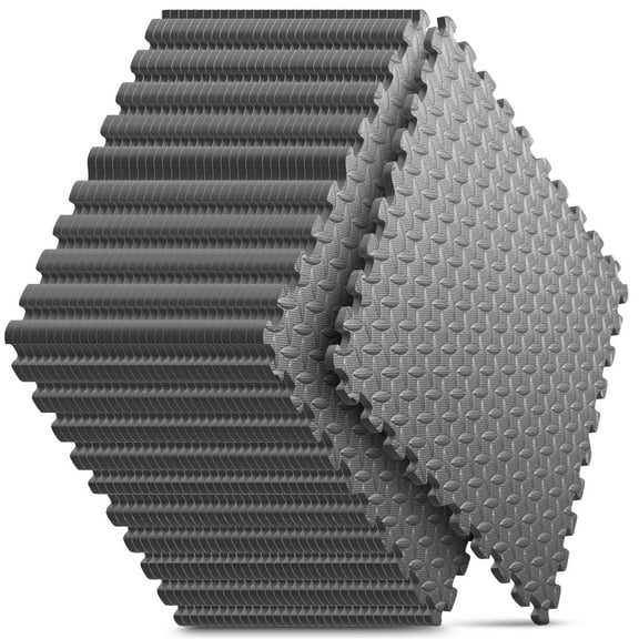 Home Gym Mat, Puzzle Exercise Mat, EVA Interlocking Foam Floor Tiles for Home Workout Equipment and Kids' Play Areas - Grey, 24 in x 24 in x ½ in - 16 Tiles