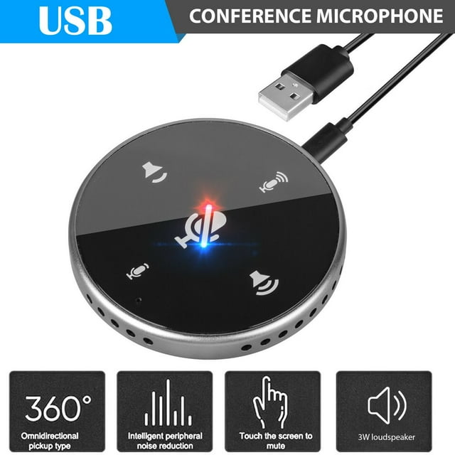 USB Conference Microphone Enhanced Computer Speakers with Microphone Portable Desktop Conference Speakerphone for Home/Office 360° Voice Pickup Noise Reduction Plug and Play