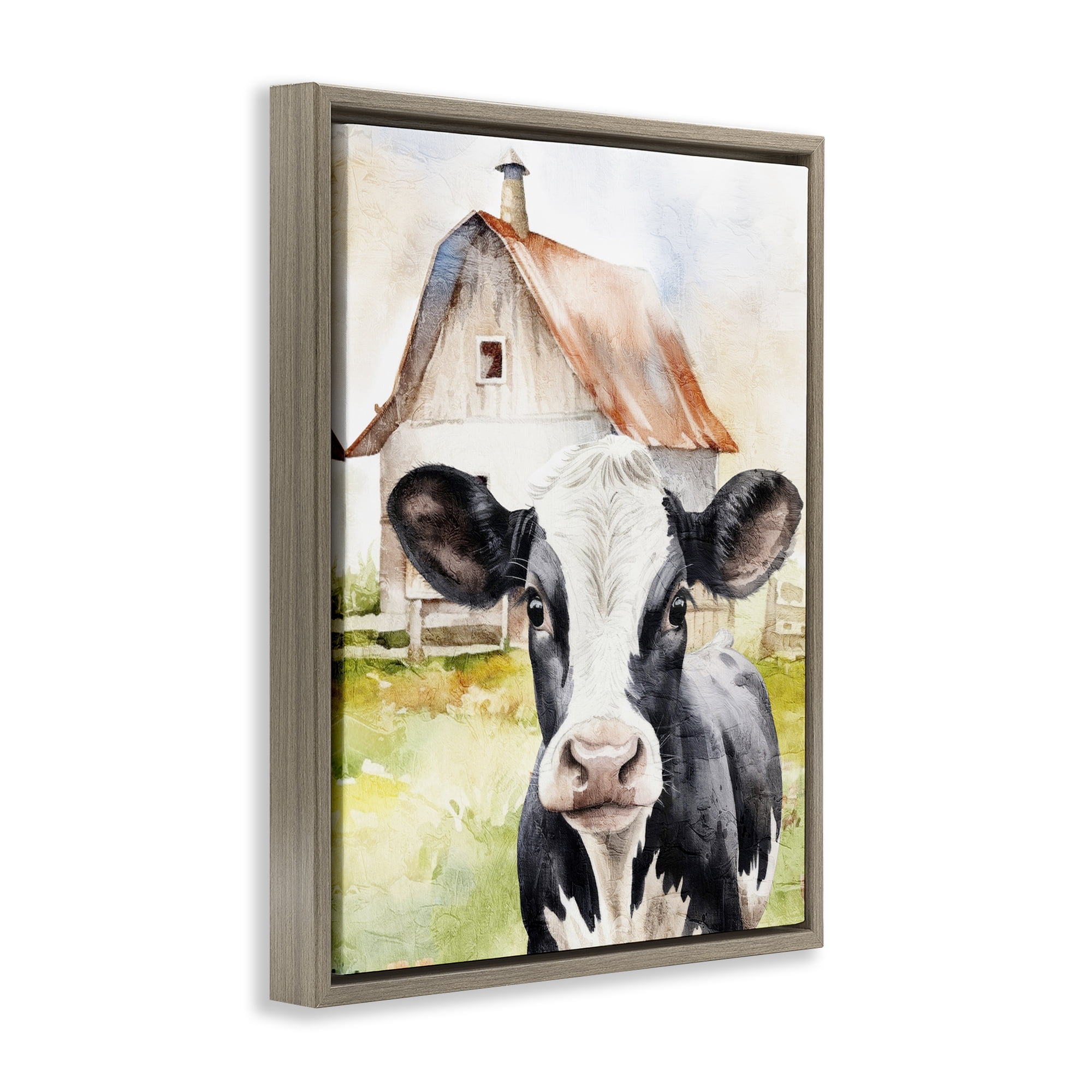 Stupell Industries Cow Little at Farm Animals Painting Brown Floater Framed Canvas Art Print Wall Art, 25 x 31