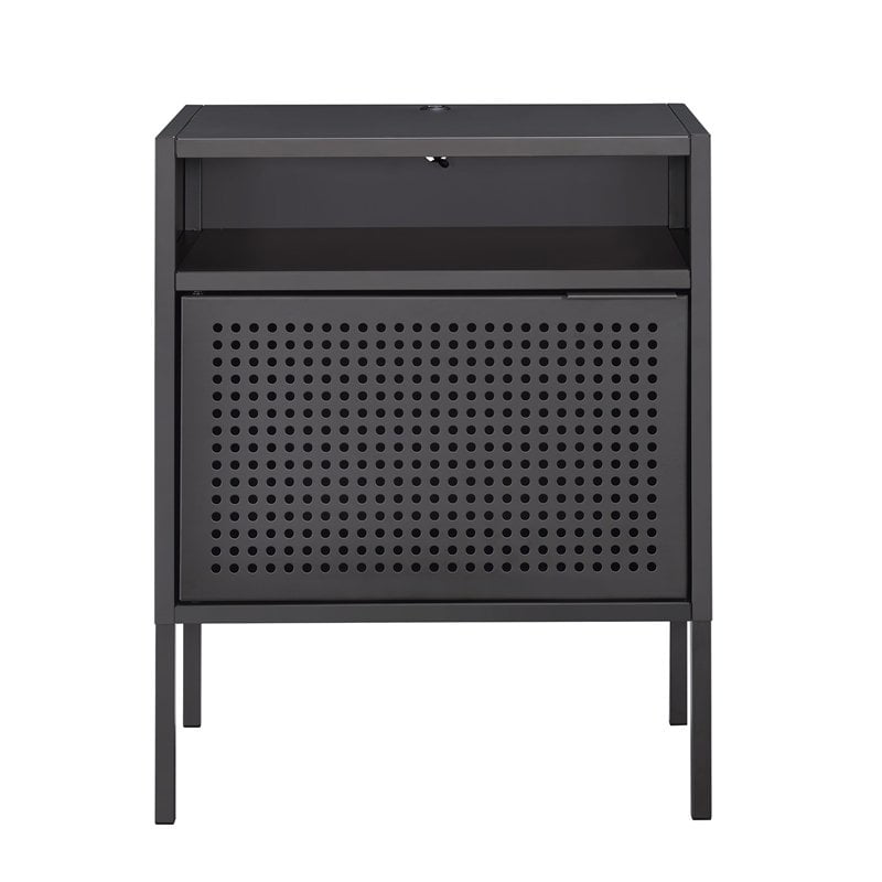 Picket House Furnishings Gemma Metal Nightstand with USB Port in Gray