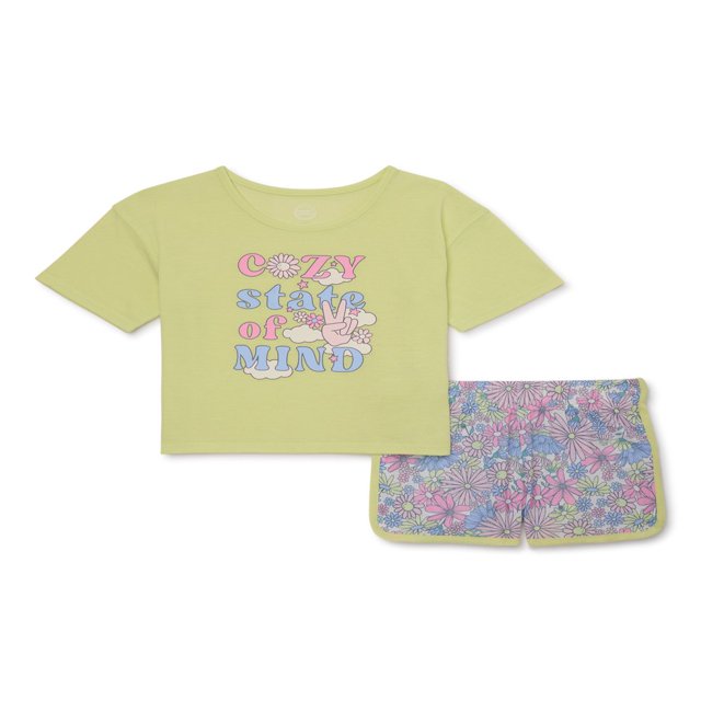 Girls Short Sleeve Top and Sleep Short Pajama Set 2-Piece Sizes 4-18 &