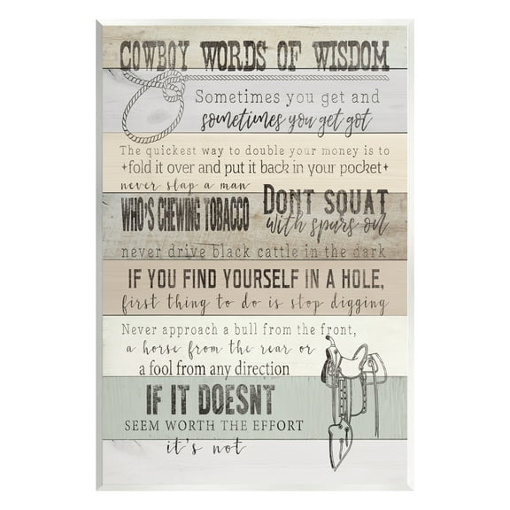Stupell Industries Cowboy Words of Wisdom Typography Painting Unframed Art Print Wall Art, 10 x 15
