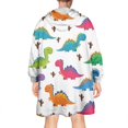 thumbnail image 2 of Wearable Oversized Blanket,White Dinosaurs Colorful Cacti Pattern Wearable Blanket Hoodie for Adults,Cozy Hooded Blankets with Super Pockets,Super Warm Fuzzy Pullover for Women & Men, 2 of 6