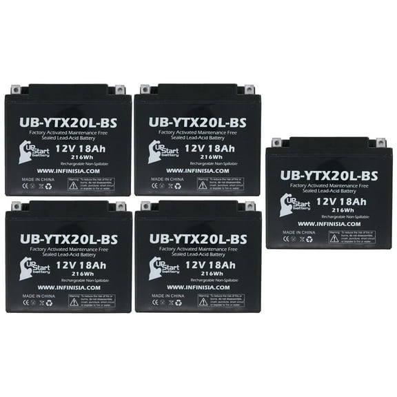 5-Pack UB-YTX20L-BS Battery Replacement for 1995 Kawasaki Jet Ski JH750 E1,F2,G1,G2 750 CC Personal Watercraft - Factory Activated, Maintenance Free, Motorcycle Battery - 12V, 18AH
