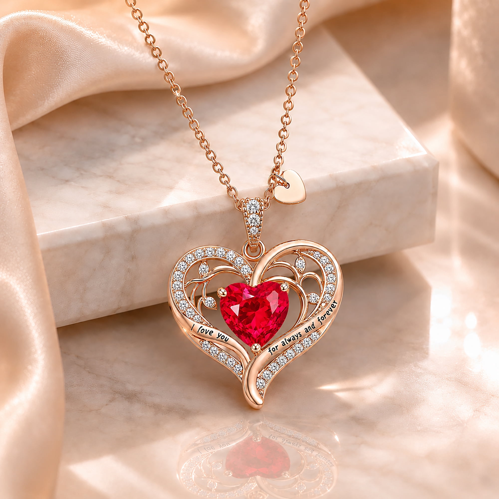 HESHPAWS Love Pendant Necklaces for Women With Birthstone Zirconia, Christmas Birthday Anniversary Jewelry Gift for Women Wife