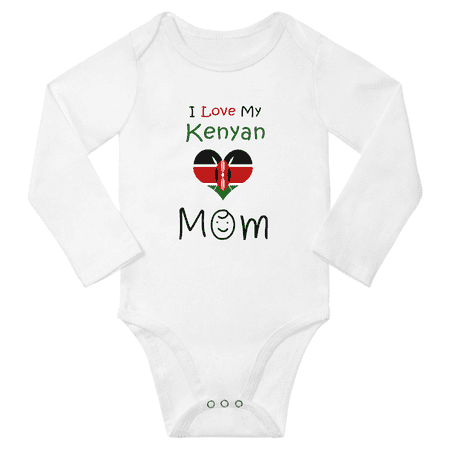 

I Love My Kenyan Mom Baby Long Slevve Romper Bodysuit (White 18-24 Months)