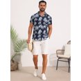 thumbnail image 5 of DARING DIVA Men's Short Sleeve Button Down Camp Collar Leaf Print Shirts XL Navy Blue, 5 of 7