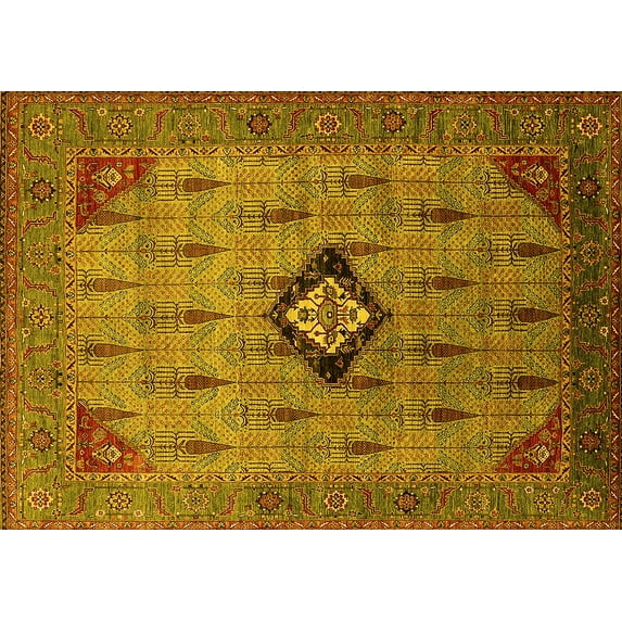 Ahgly Company Machine Washable Indoor Rectangle Oriental Yellow Industrial Area Rugs, 5' x 7'