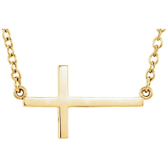 14K Yellow Sideways Cross 16-18" Necklace