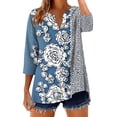 thumbnail image 2 of Edvintorg Womens Blouse Fashion Printed 3/4 Length Sleeve V Neck Boho Button Down Shirt Business Casual Tops Women's Clothing Sky Blue L, 2 of 6